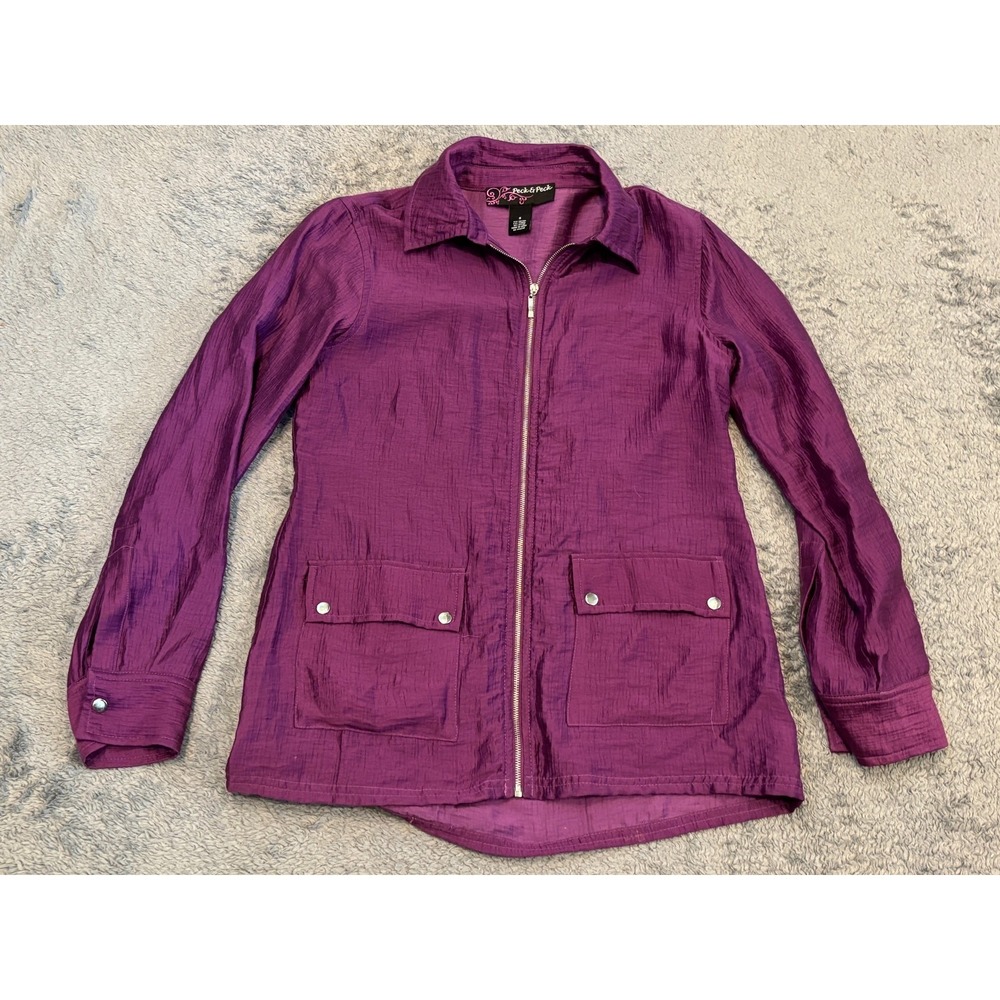 Peck & Peck Jacket Womens Small Purple Full Zip Casual Rayon Tencel Long Sleeve